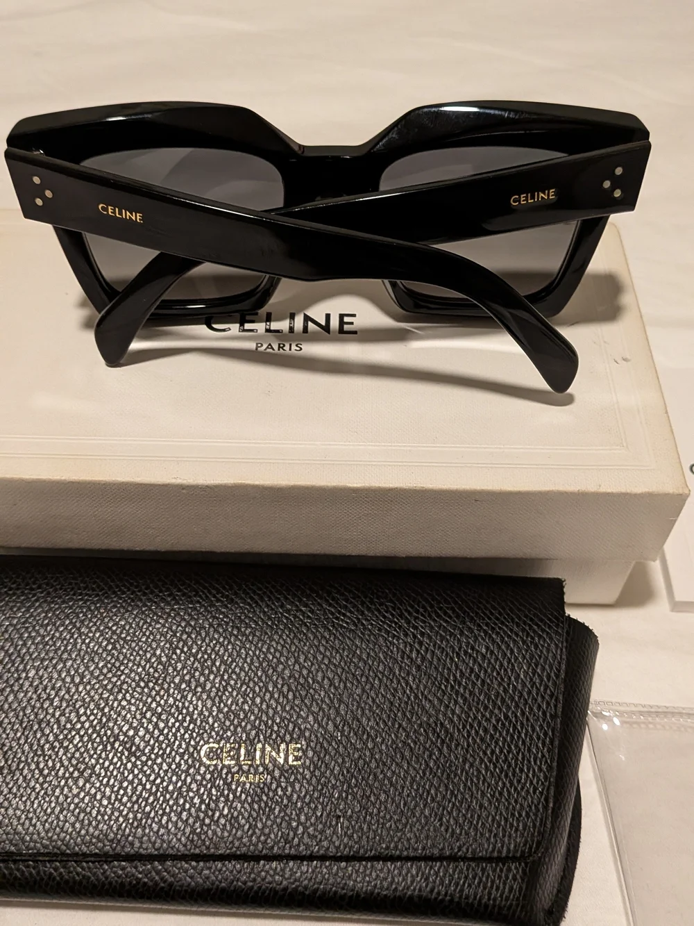 Celine Shiny Black Square Acetate Sunglasses with Gradient Lenses